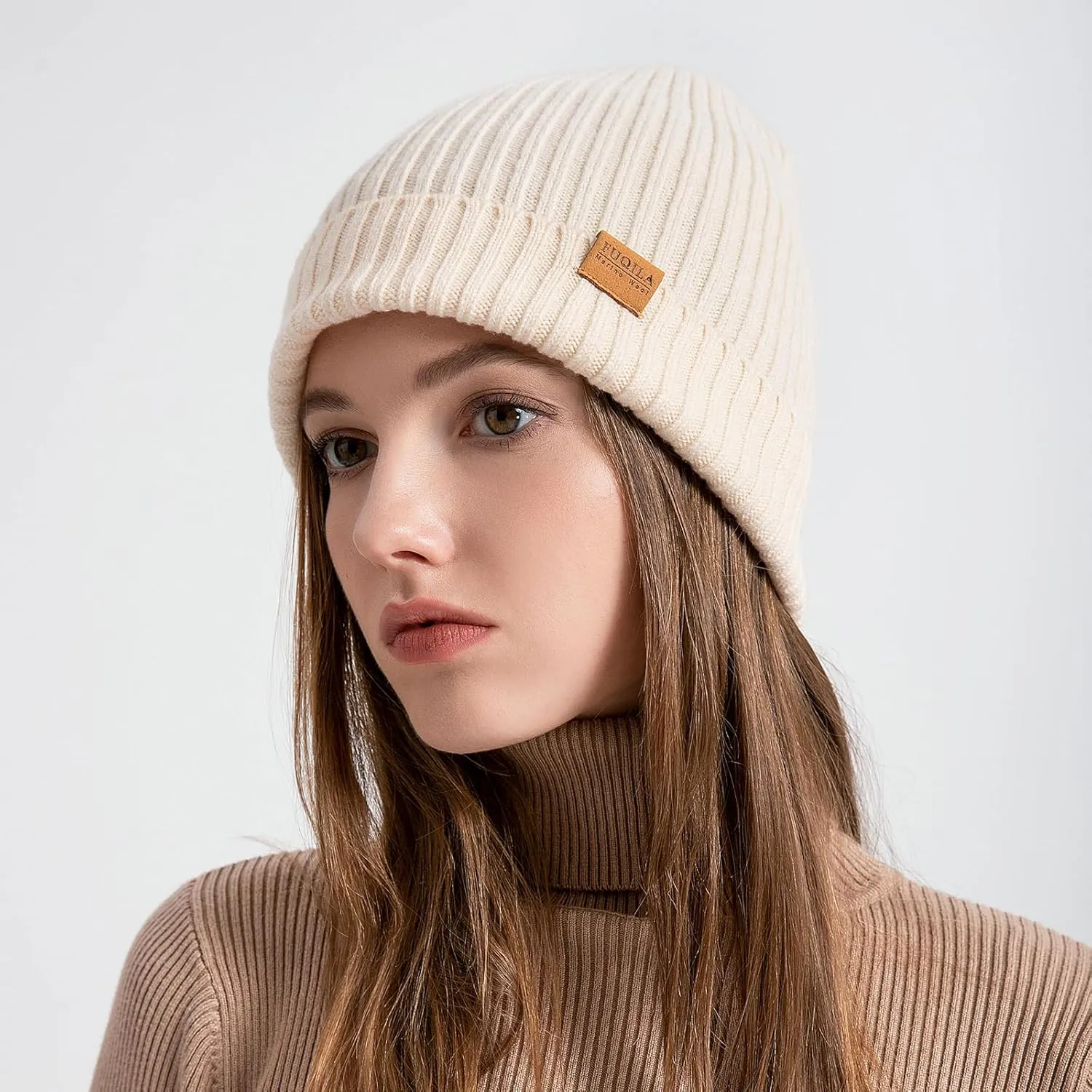 100% Merino Wool Cuff Beanie Hat, Unisex Warm Winter Caps Soft, Breathable & Cozy Stretchy Knitted Cuffed Cap