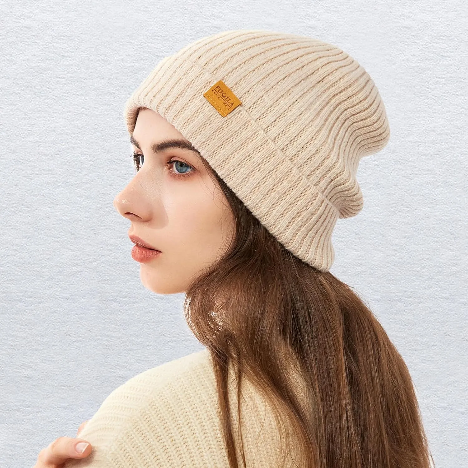 100% Merino Wool Cuff Beanie Hat, Unisex Warm Winter Caps Soft, Breathable & Cozy Stretchy Knitted Cuffed Cap