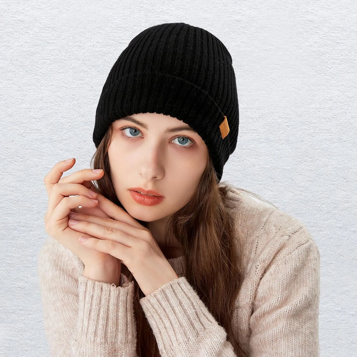 100% Merino Wool Cuff Beanie Hat, Unisex Warm Winter Caps Soft, Breathable & Cozy Stretchy Knitted Cuffed Cap