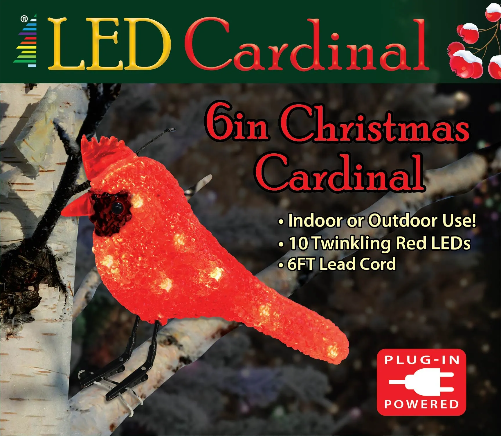 6' Twinkling LED Birch Tree with LED Cardinal