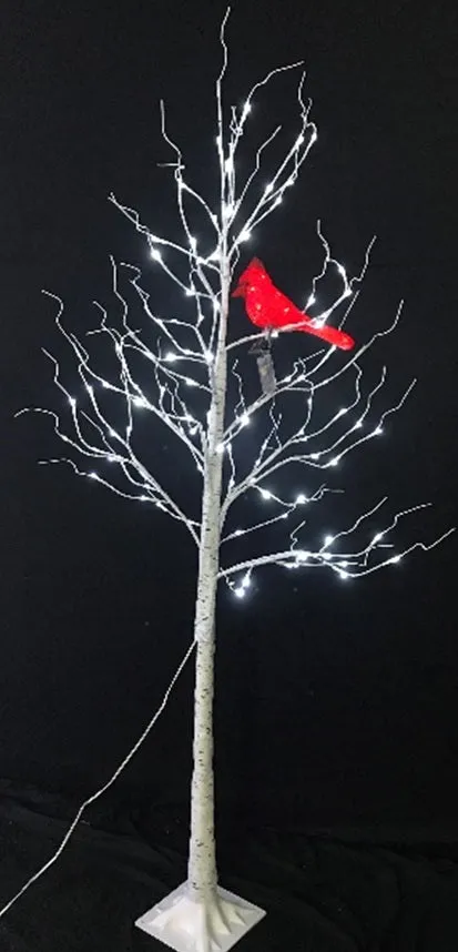 6' Twinkling LED Birch Tree with LED Cardinal