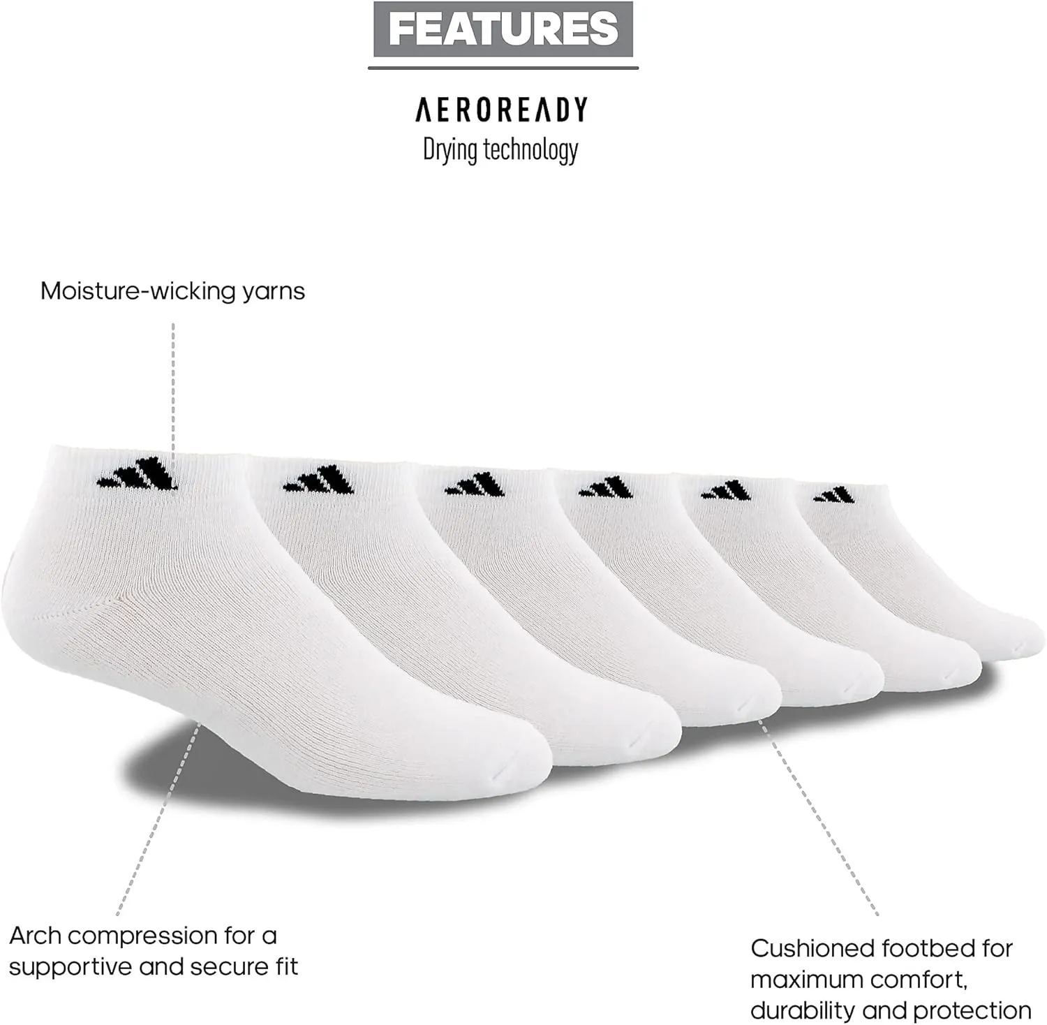 adidas Men's Athletic Cushioned Low Cut Socks with Arch Compression for a Secure Fit (6-Pair)