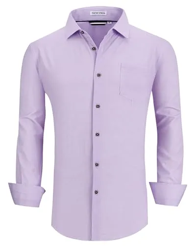 Alex Vando Mens Button Down Shirts Wrinkle Free 4-Way Stretch Print Business Casual Shirt,White Leaf,M