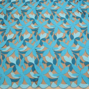 Aqua Abstract Embroidered Tulle Fabric