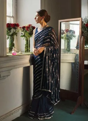 Attractive Blue Color With Sequence Work Saree