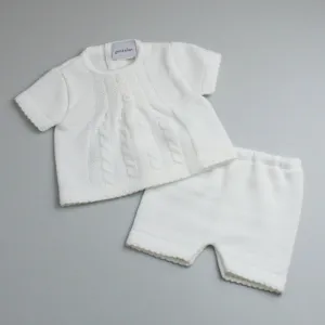 Baby Boy White  knitted jam pant shorts top Two Piece Outfit