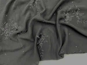 Black Stone Embroidered Georgette Fabric