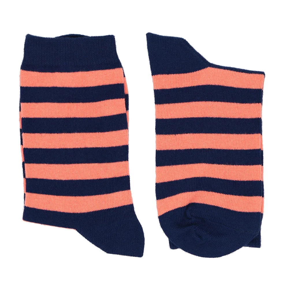 Boys' Coral and Navy Blue Striped Socks