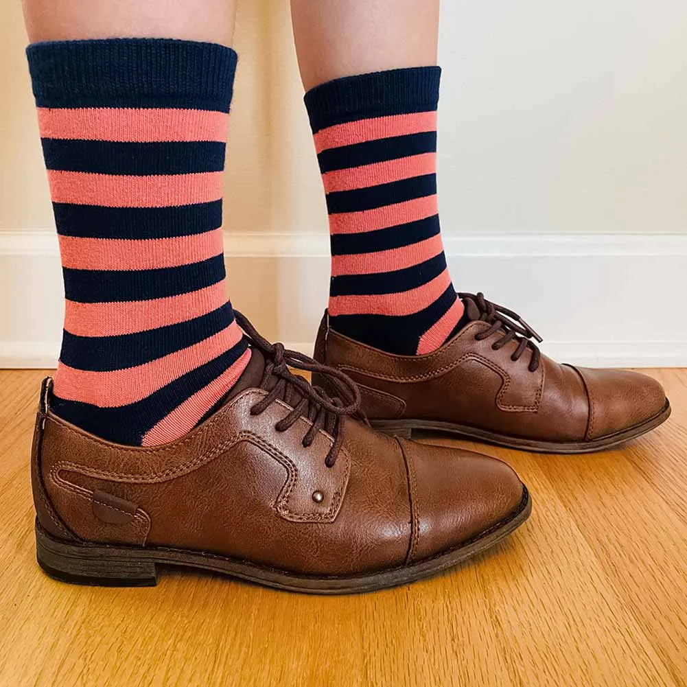 Boys' Coral and Navy Blue Striped Socks