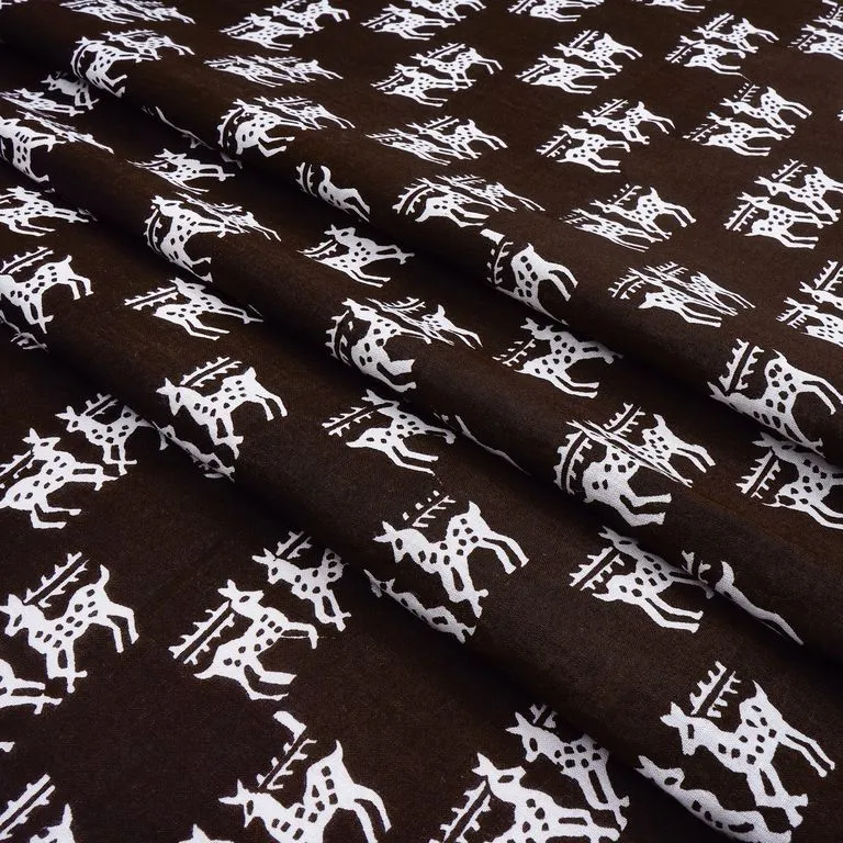 Brown & White Quirky Printed Pure Cotton Fabric