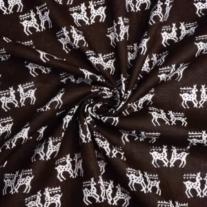Brown & White Quirky Printed Pure Cotton Fabric