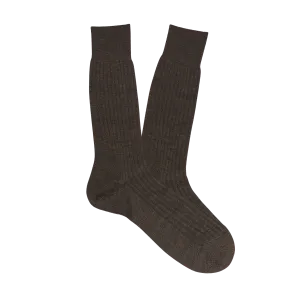 Brown Merino Wool Ribbed Ankle Socks