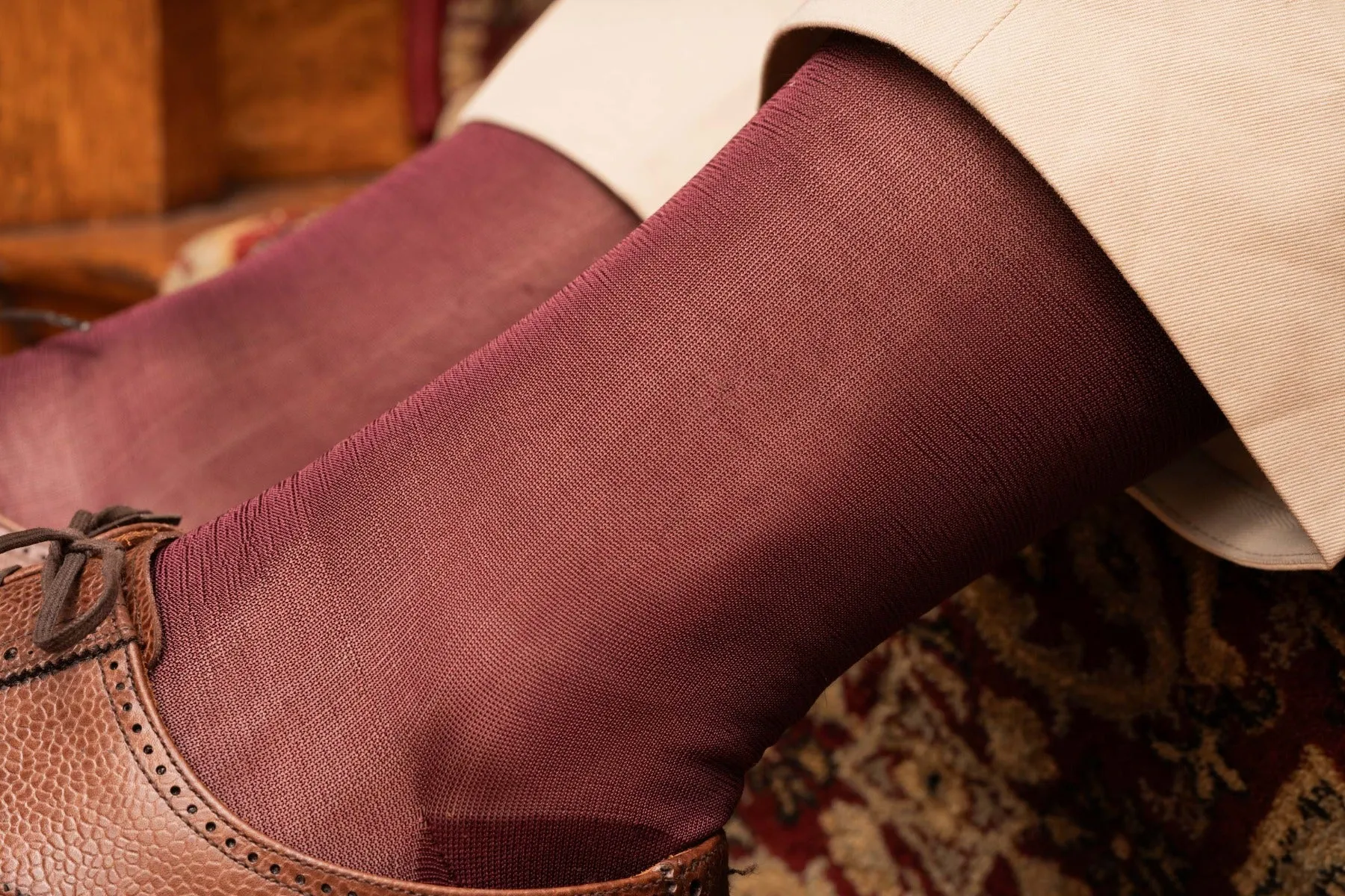 Burgundy Silk Formal Socks