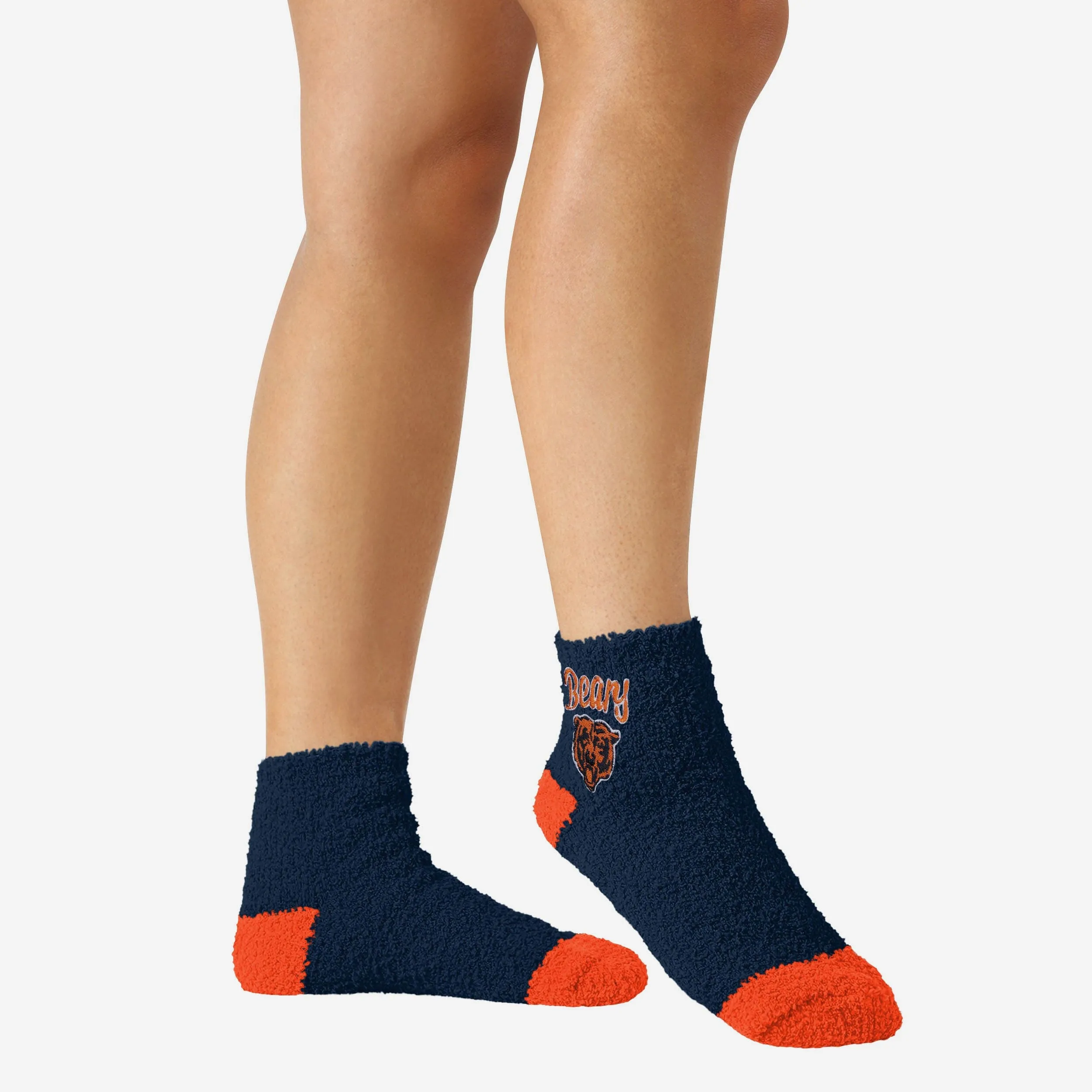 Chicago Bears 2 Pack Womens Script Logo Fuzzy Ankle Socks