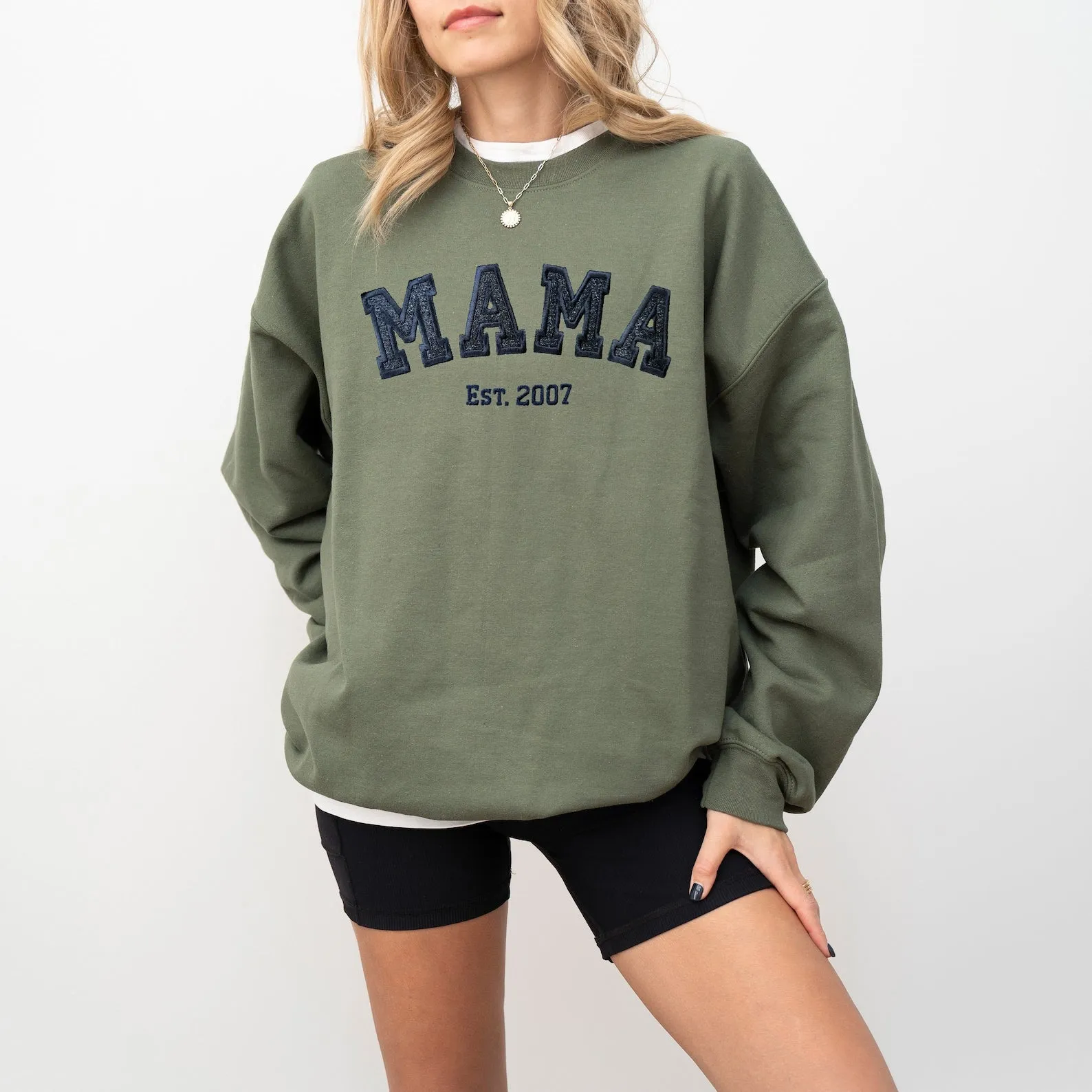 Custom Embroidered Mama Sweatshirt with Kids Names on Sleeve New Mom Hoodie Personalized Gift for Mom Crewneck Pullover