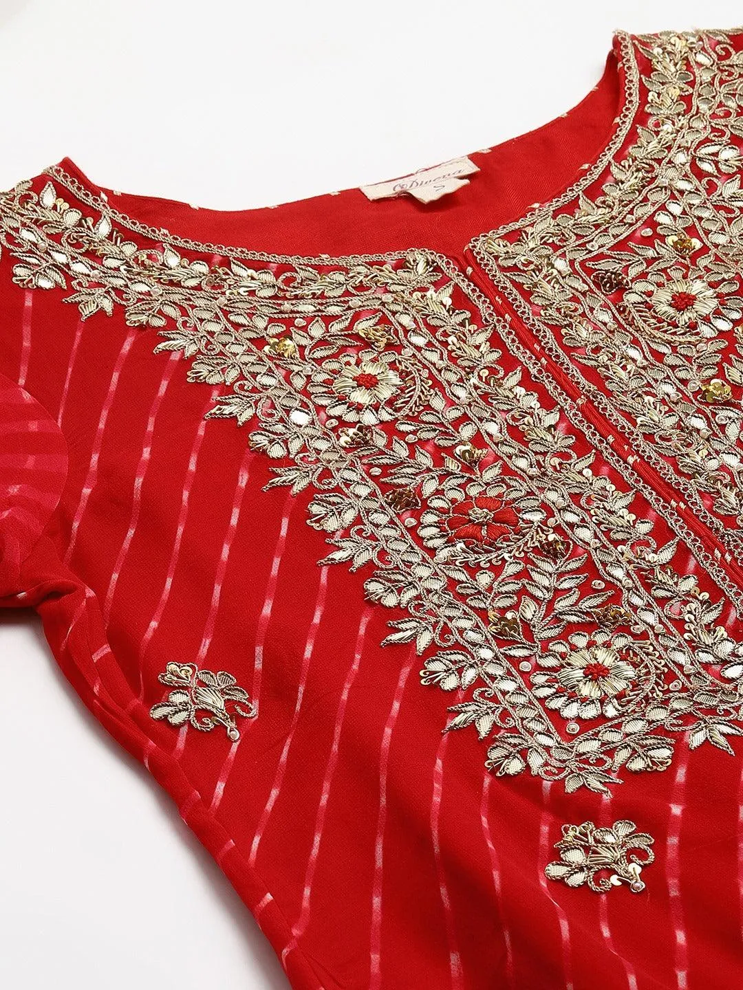 Divena Pure georgette Jaipuri Mothda Red Kurta Sharara Set with Dupatta