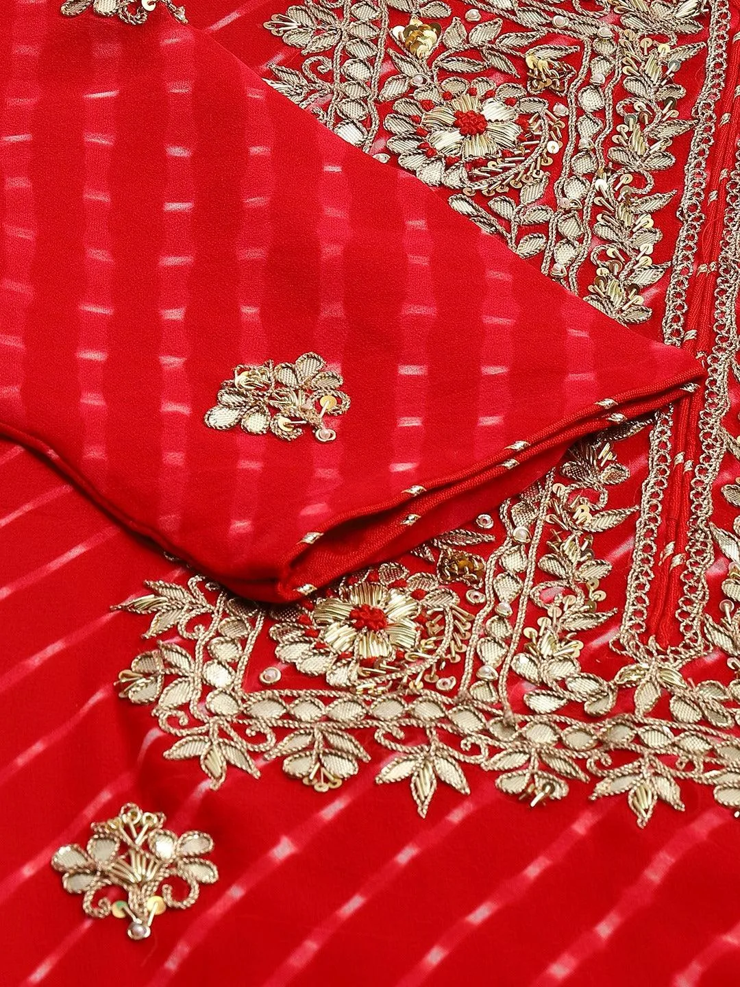 Divena Pure georgette Jaipuri Mothda Red Kurta Sharara Set with Dupatta