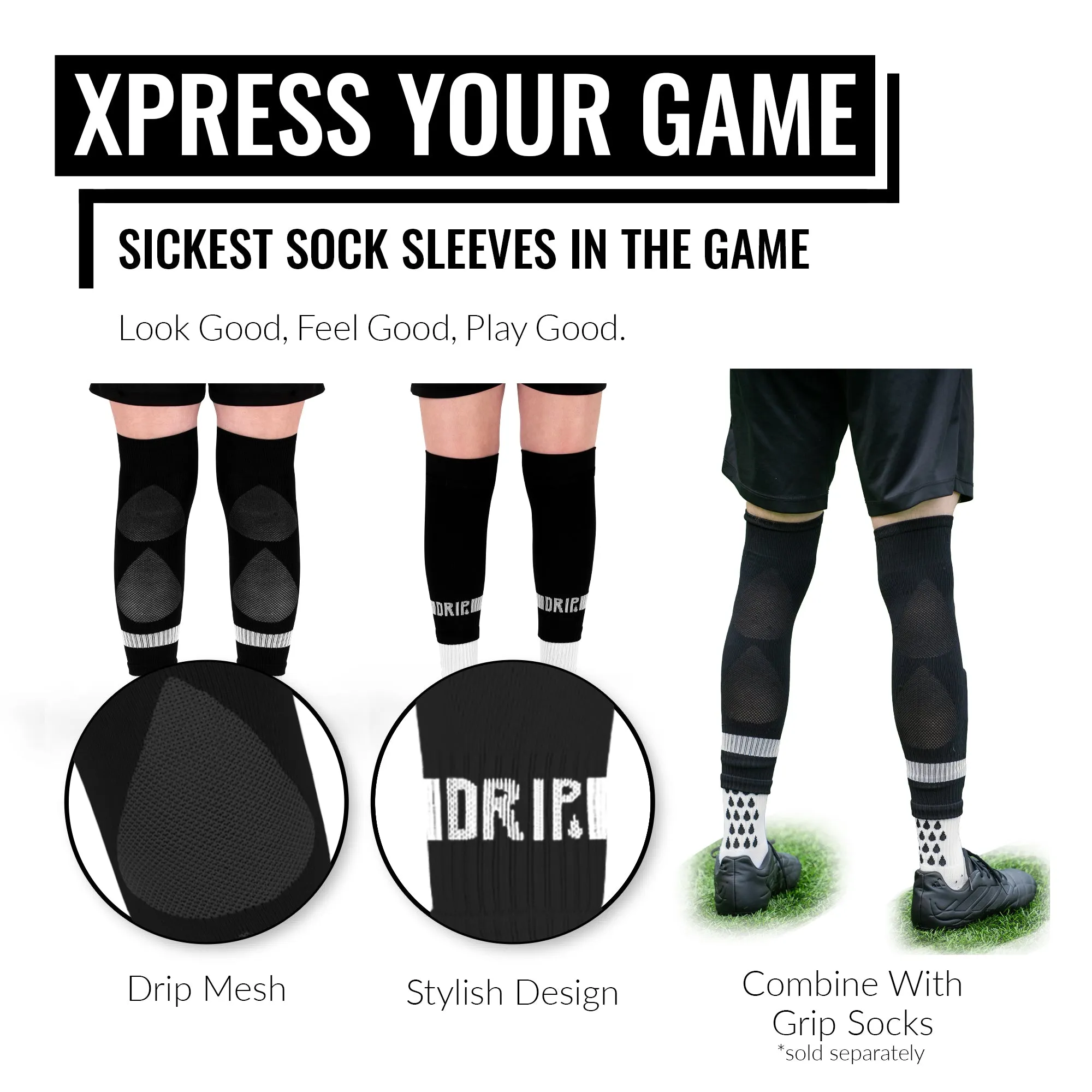 DRIPsox® Sock Sleeves | To go with Grip Socks | Calf Comfort DripMesh Technology | 3 Sizes for Kids, Juniors, Women & Men (S:13C-3.5 | M:4-7.5 | L:8 )