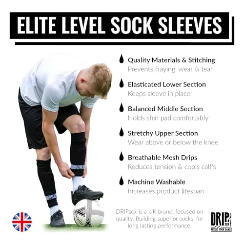 DRIPsox® Sock Sleeves | To go with Grip Socks | Calf Comfort DripMesh Technology | 3 Sizes for Kids, Juniors, Women & Men (S:13C-3.5 | M:4-7.5 | L:8 )
