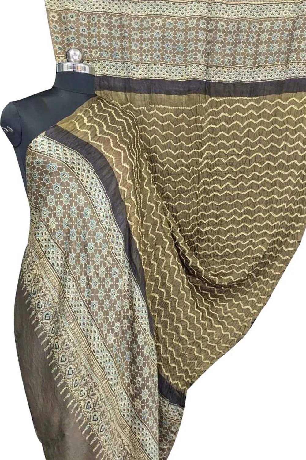 Elegant Pastel Bandhani Ajrakh Gajji Silk Dupatta