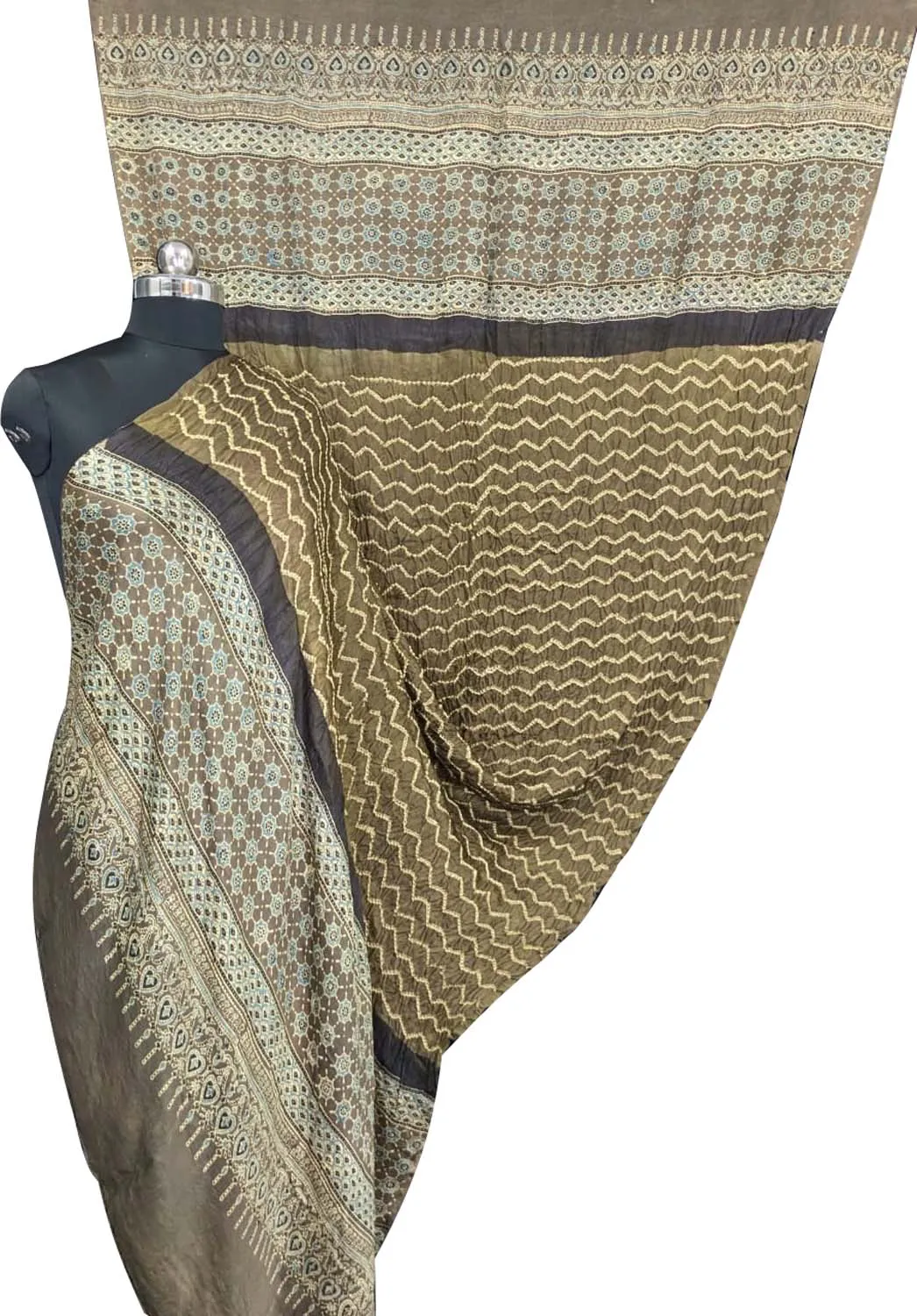 Elegant Pastel Bandhani Ajrakh Gajji Silk Dupatta