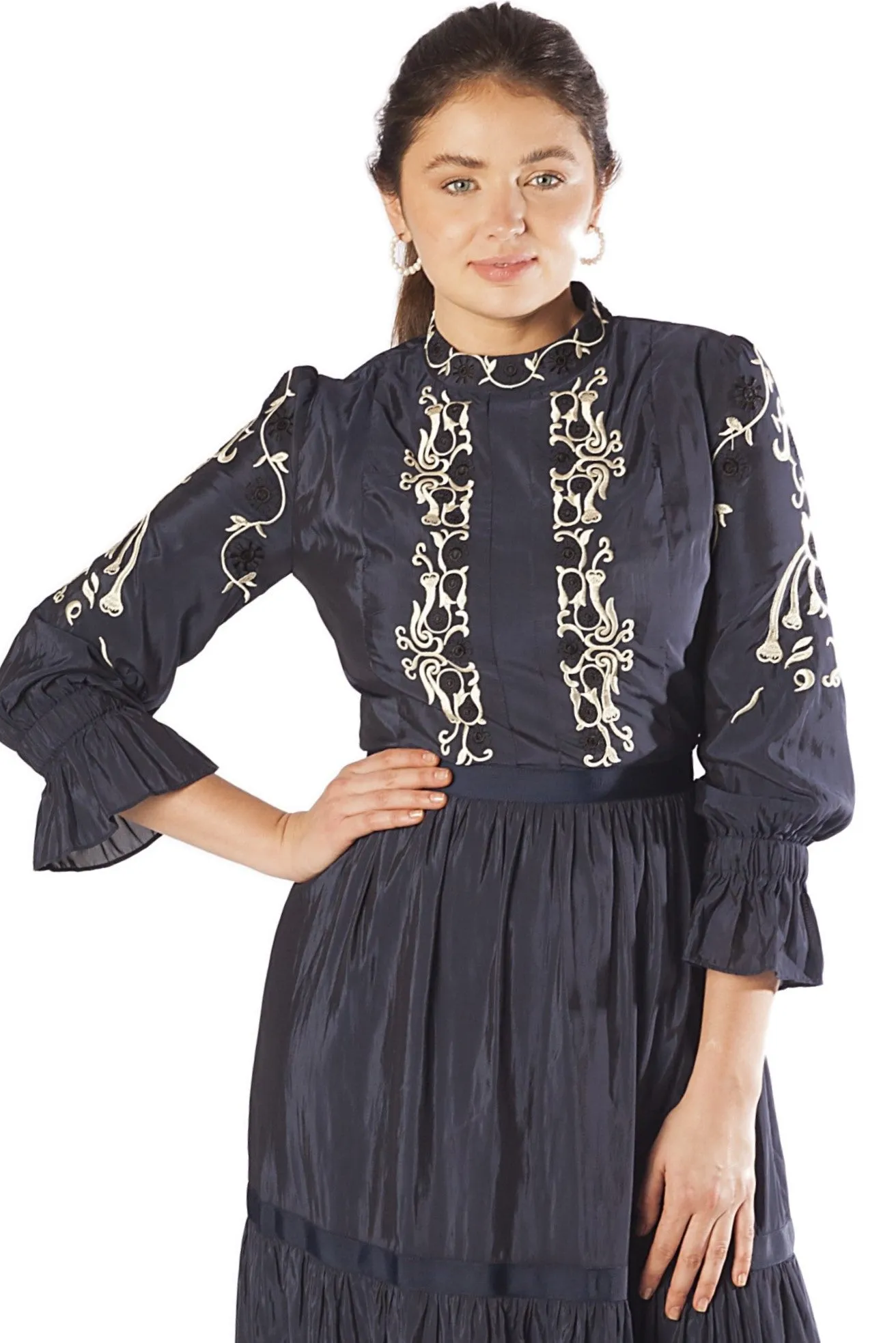 Embroidered Bodice   Sleeve Gown