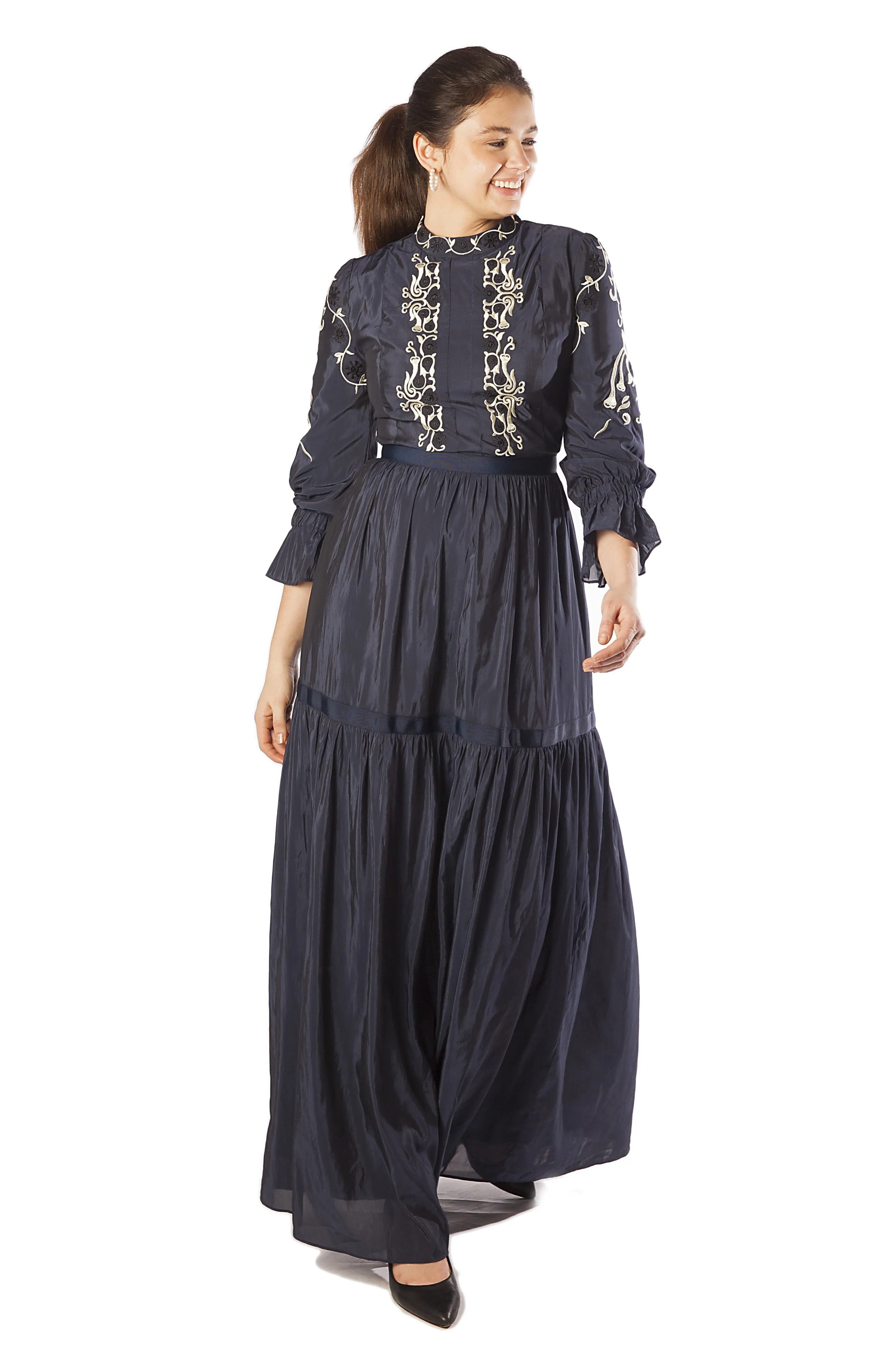 Embroidered Bodice   Sleeve Gown