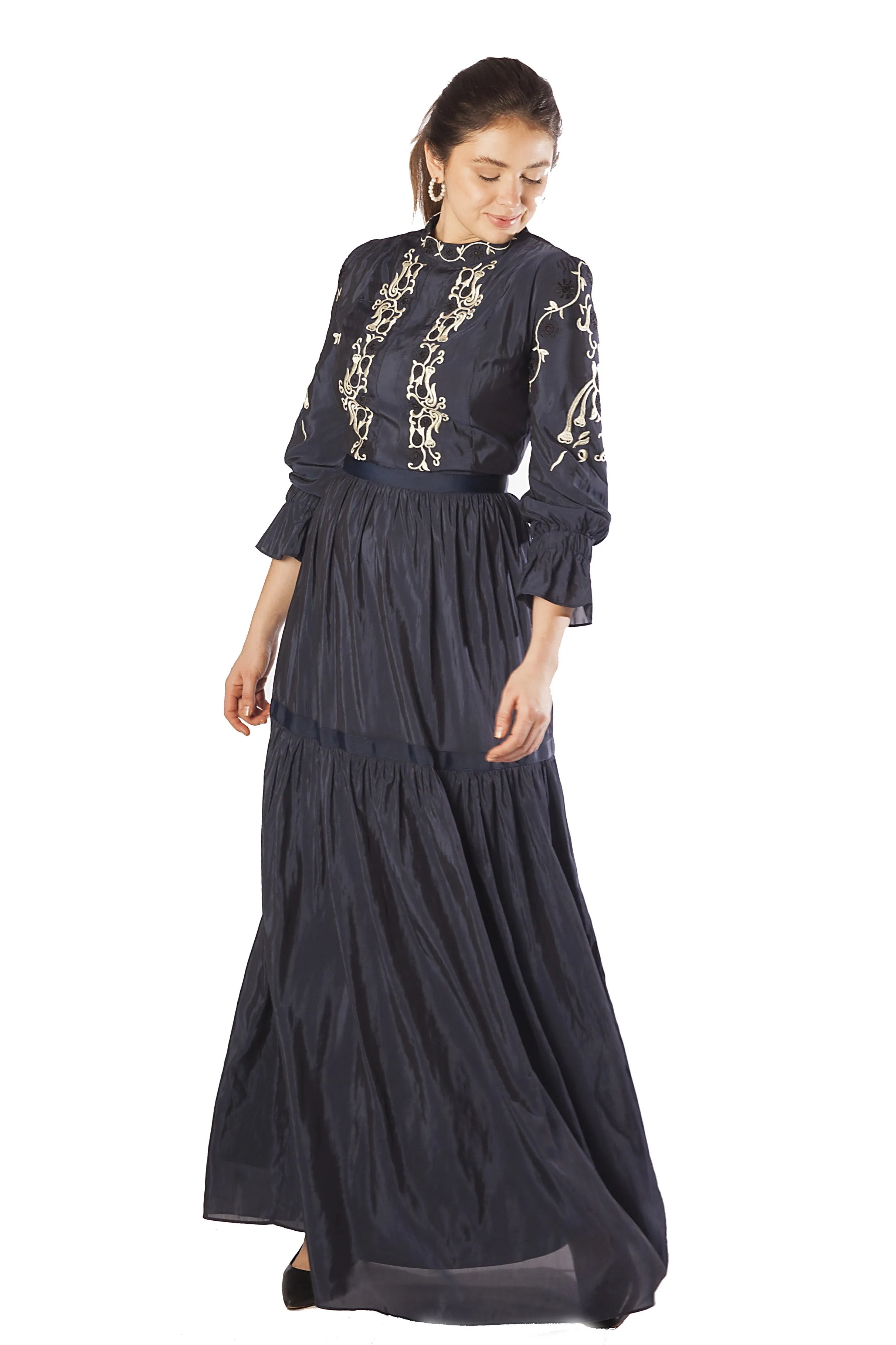 Embroidered Bodice   Sleeve Gown