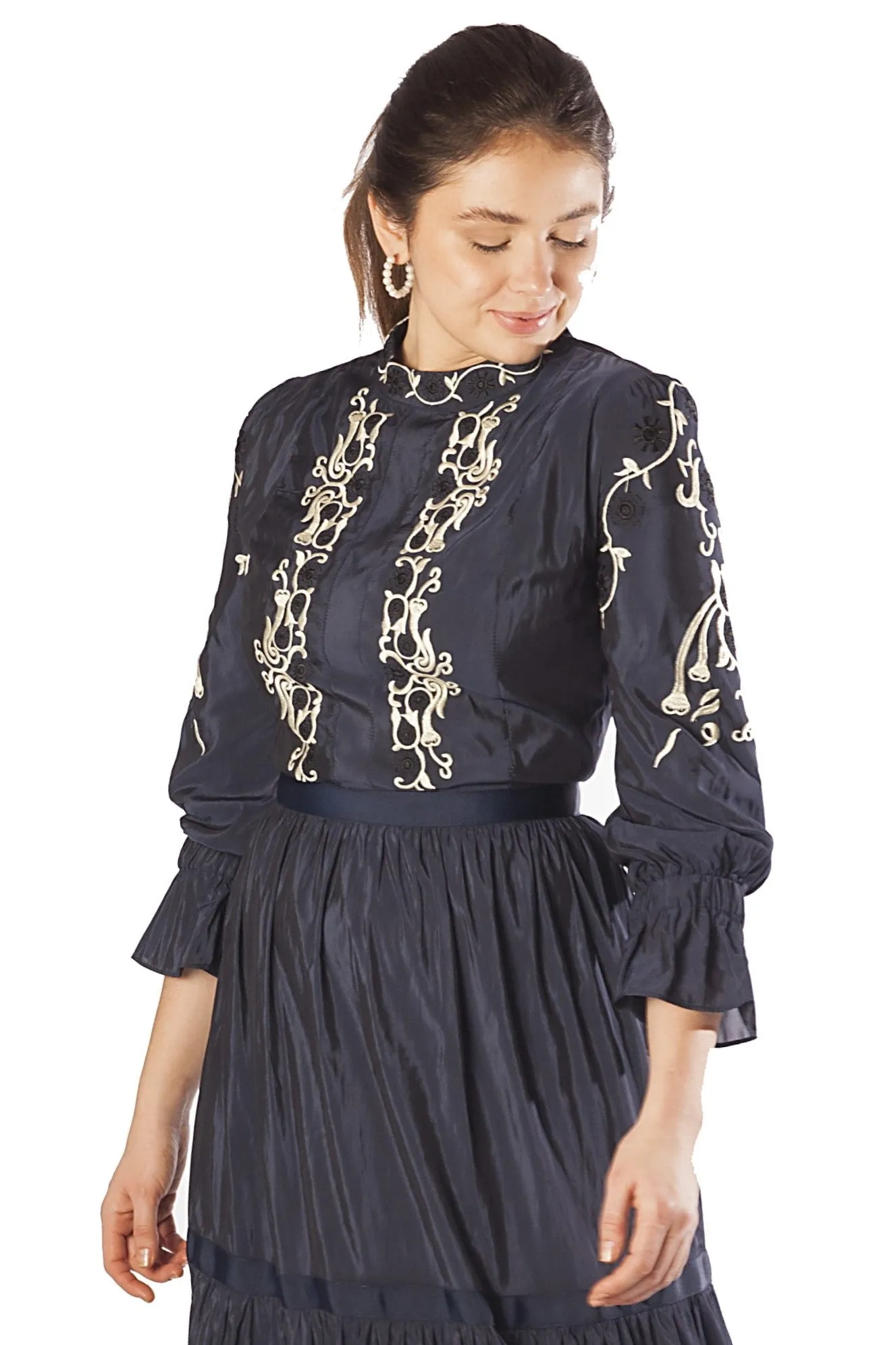 Embroidered Bodice   Sleeve Gown