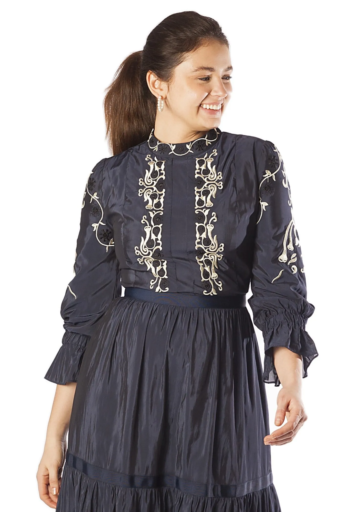 Embroidered Bodice   Sleeve Gown