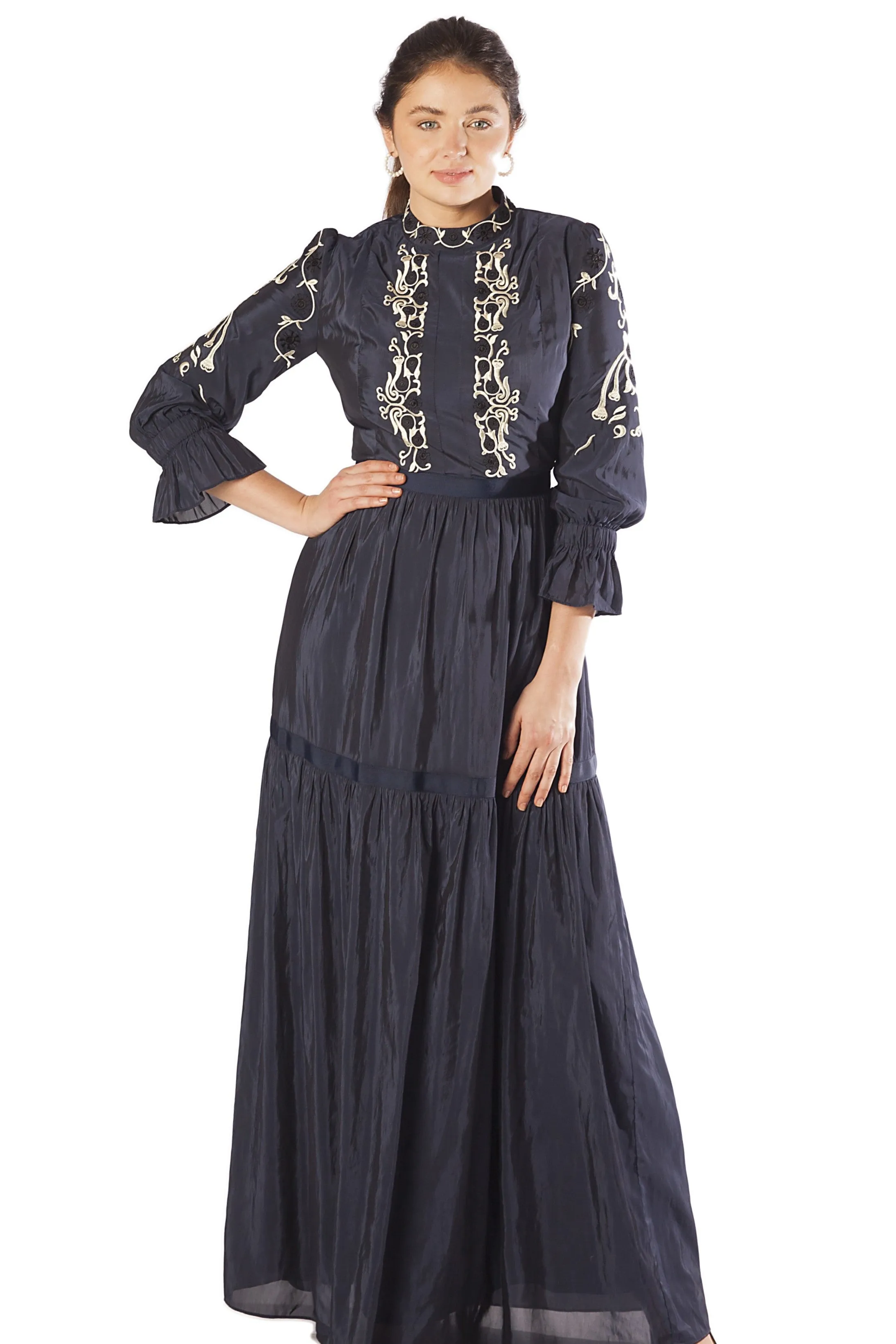 Embroidered Bodice   Sleeve Gown