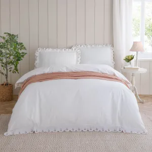 Florrie Embroidered Cotton Duvet Cover Set Peach