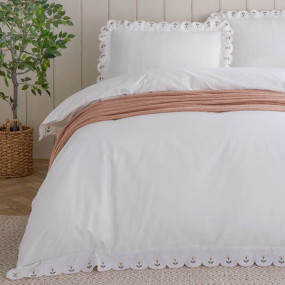 Florrie Embroidered Cotton Duvet Cover Set Peach