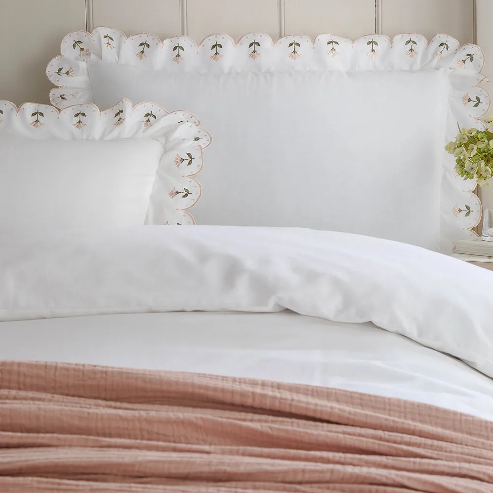 Florrie Embroidered Cotton Duvet Cover Set Peach