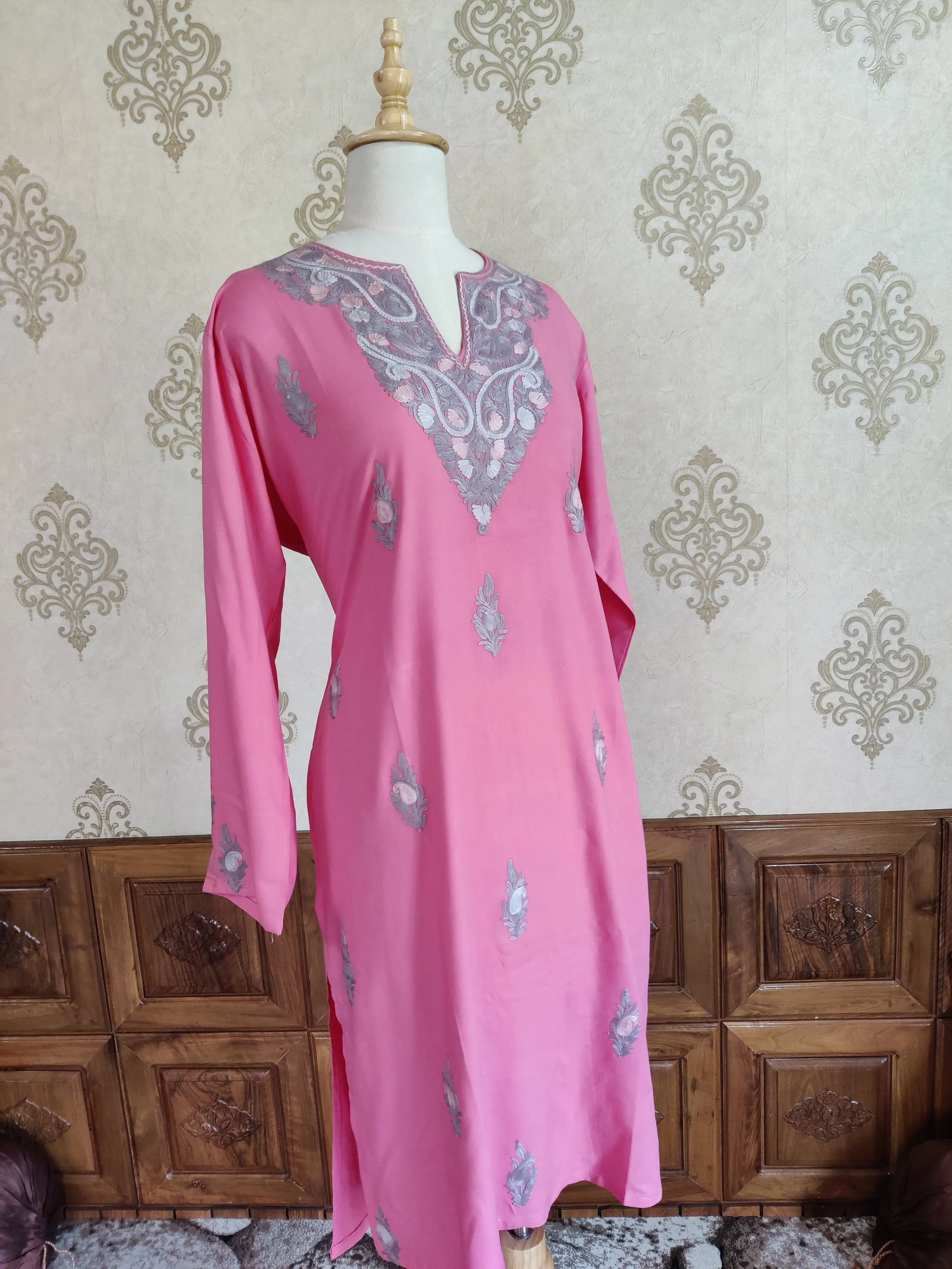 Graceful Pink Aari Embroidered Kurti