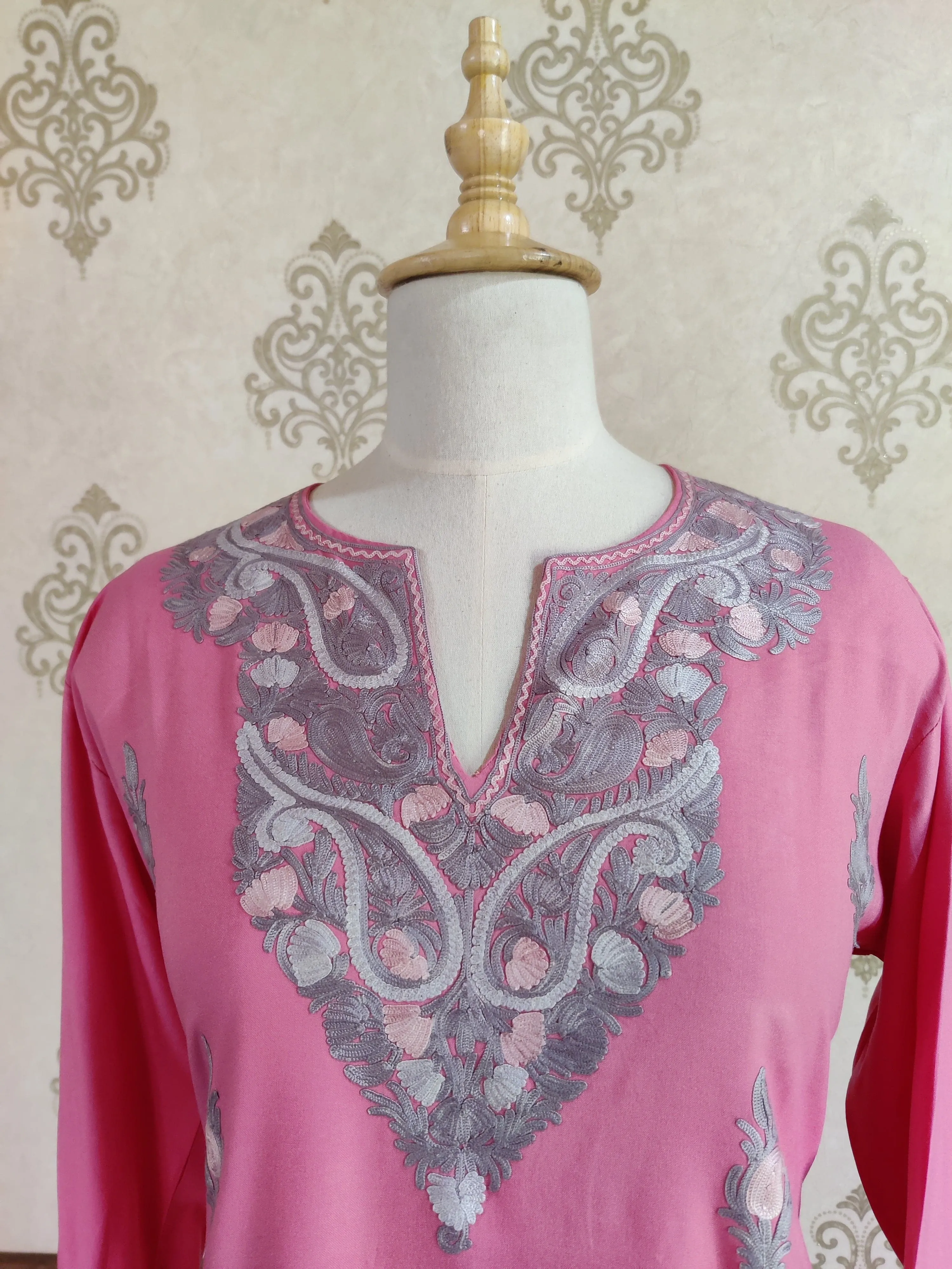 Graceful Pink Aari Embroidered Kurti