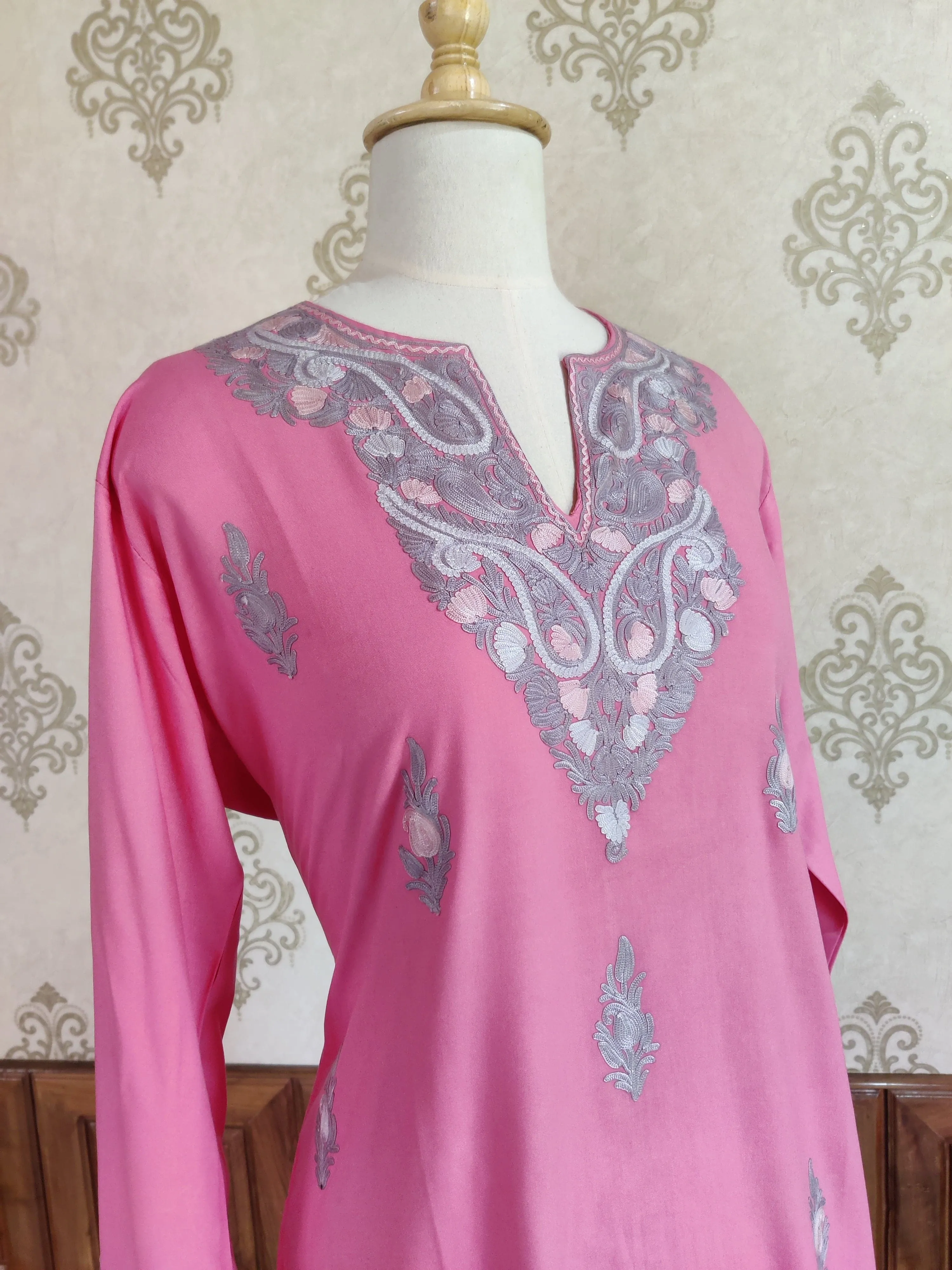 Graceful Pink Aari Embroidered Kurti