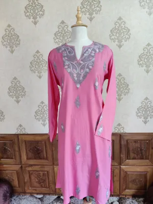 Graceful Pink Aari Embroidered Kurti