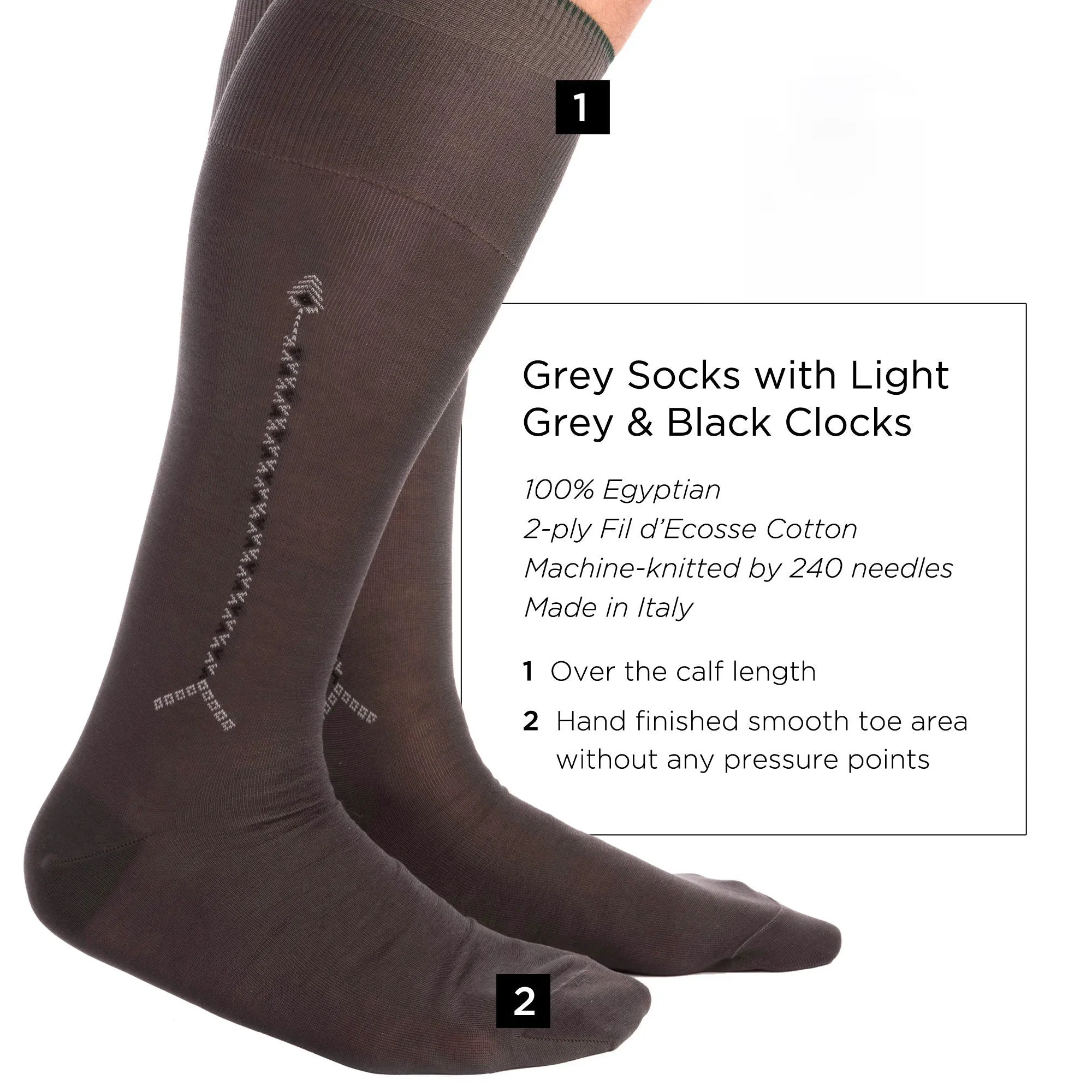 Gray Cotton Socks with Light Gray & Black Clocks
