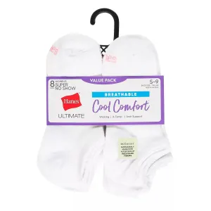 Hanes Women's Ultimate Cool Comfort Socks, 8 Pairs HWUBS8 Hanes Breathable Super Low-Top No-Show Socks grey