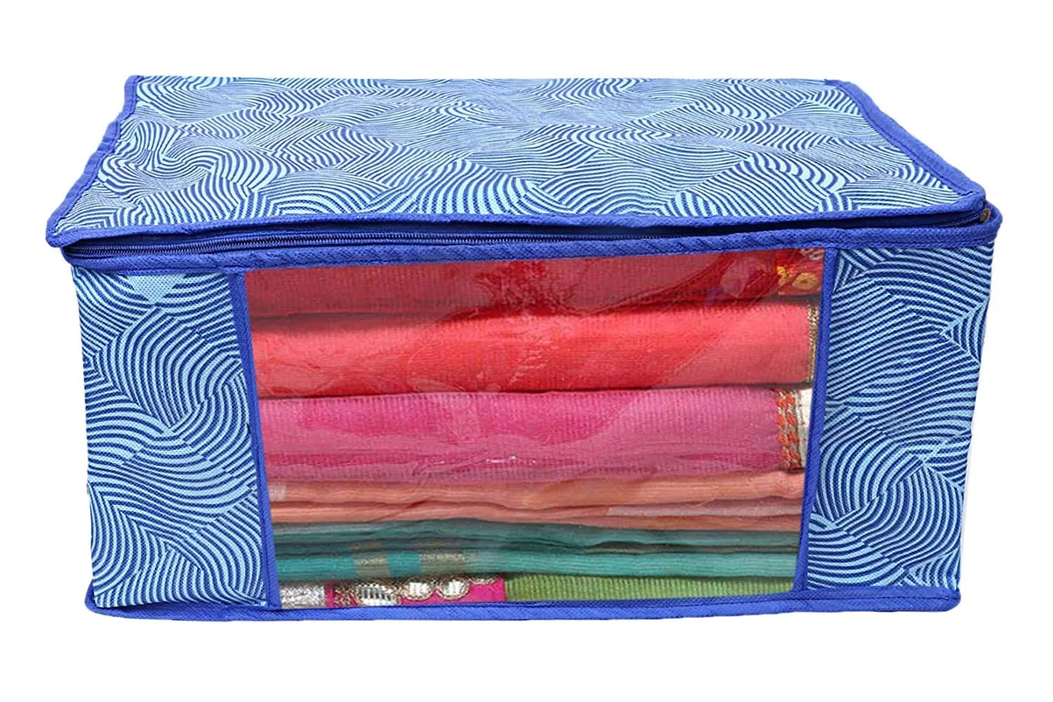Heart Home Leheriya Design 3 Piece Non Woven Saree Cover, Large, Royal Blue - CTHH11946,standard