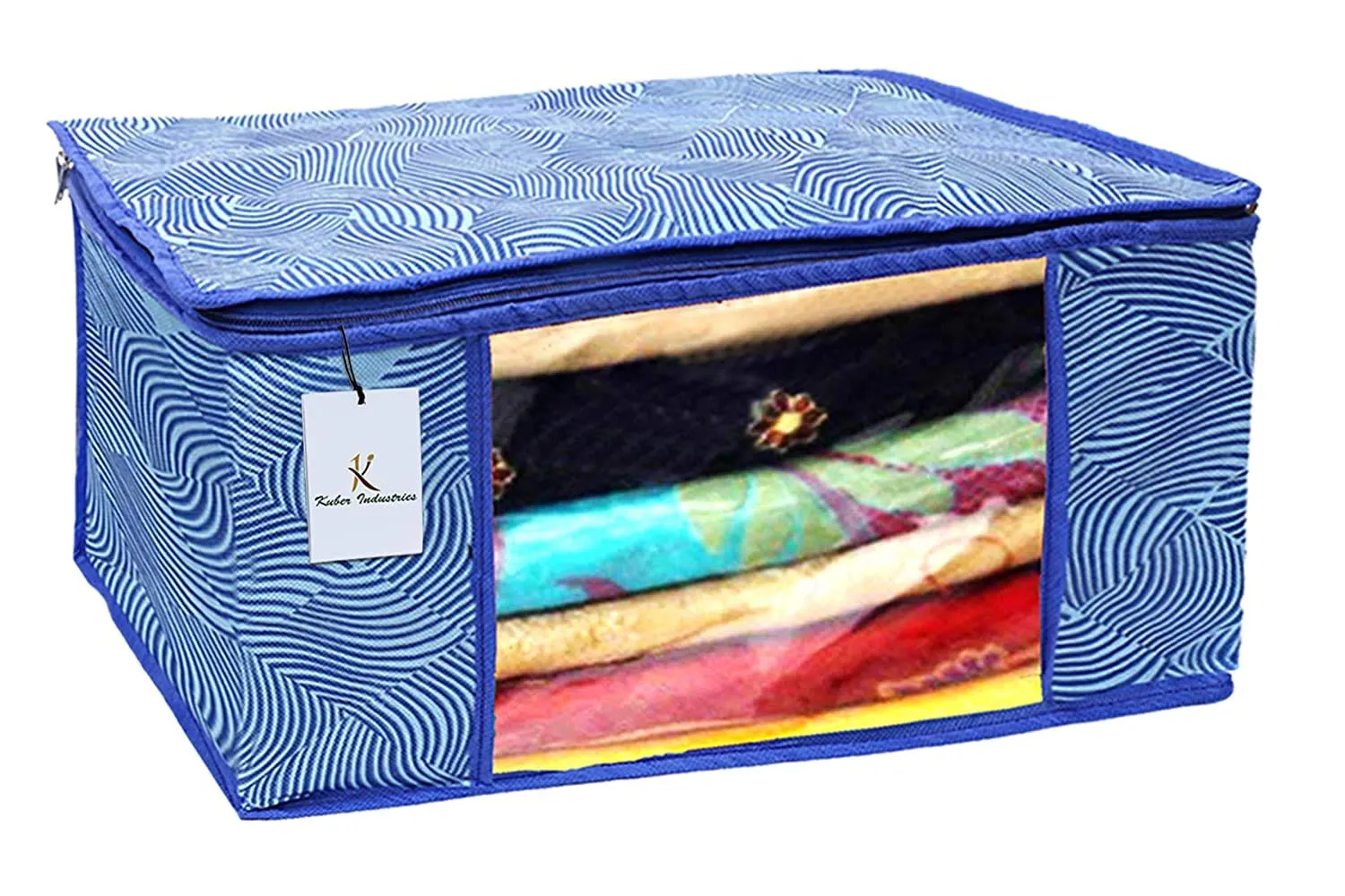 Heart Home Leheriya Design 3 Piece Non Woven Saree Cover, Large, Royal Blue - CTHH11946,standard