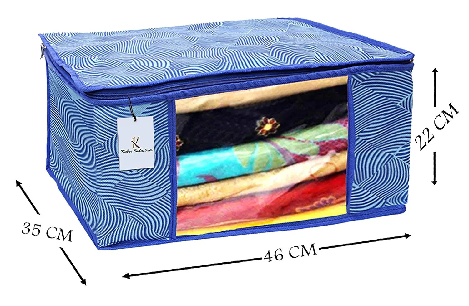 Heart Home Leheriya Design 3 Piece Non Woven Saree Cover, Large, Royal Blue - CTHH11946,standard