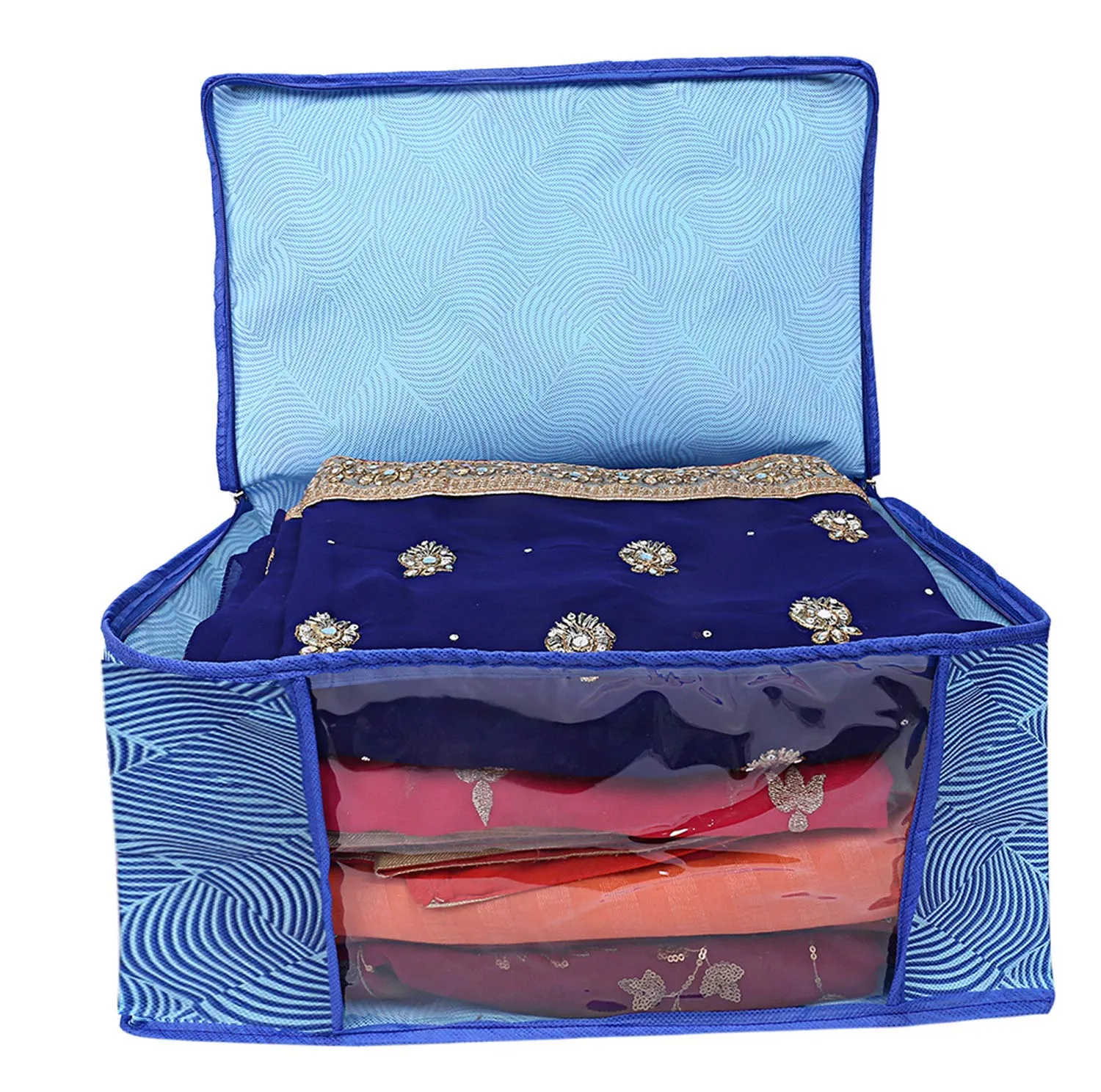 Heart Home Leheriya Design 3 Piece Non Woven Saree Cover, Large, Royal Blue - CTHH11946,standard