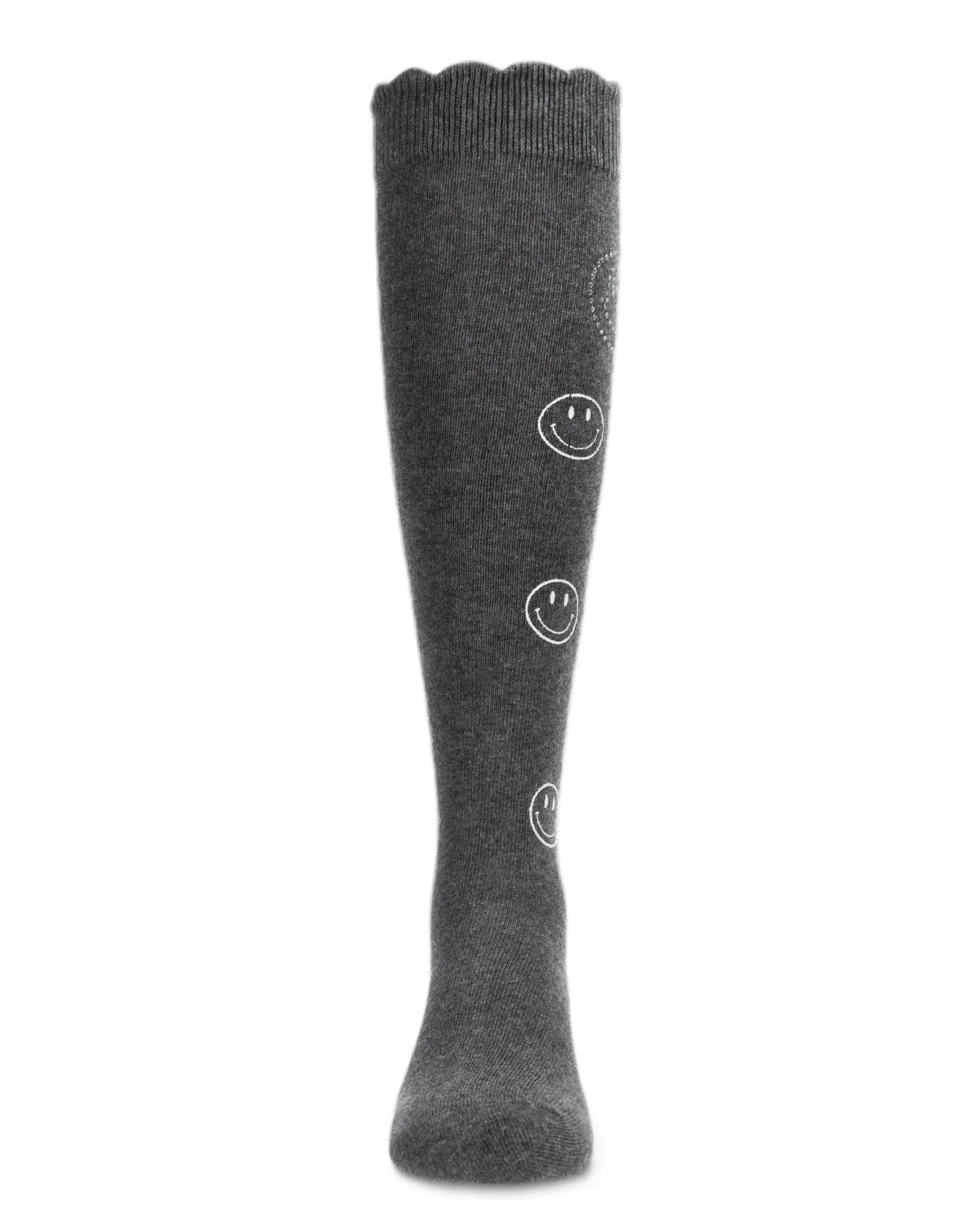 Jeweled Smiley Face Cotton Blend Knee High Socks