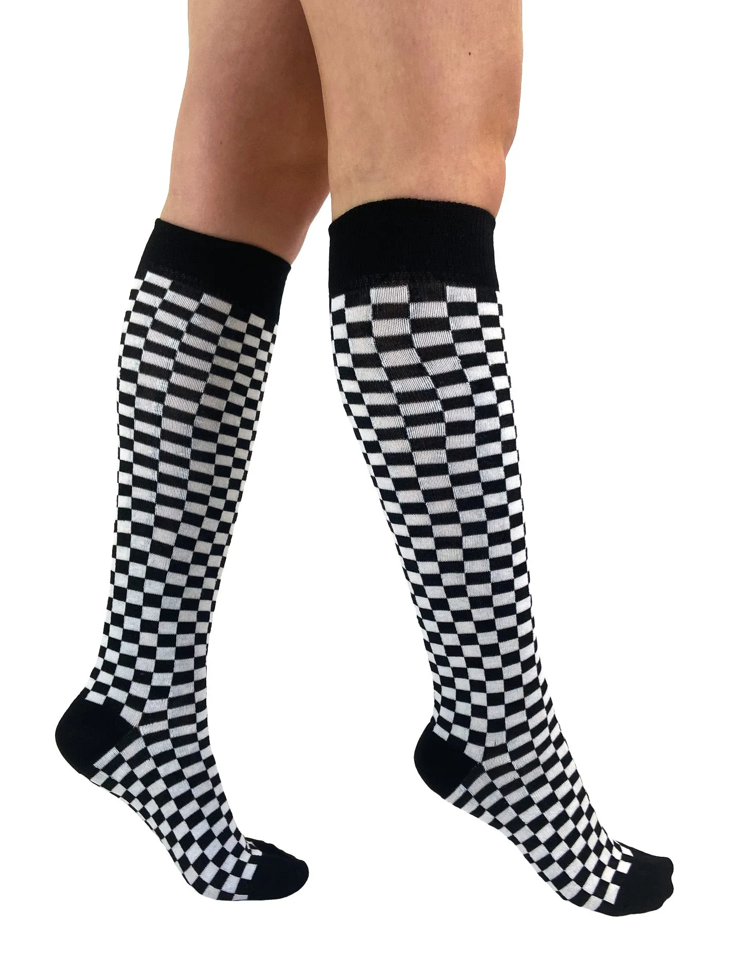 Knee High Socks Black White Checkerboard