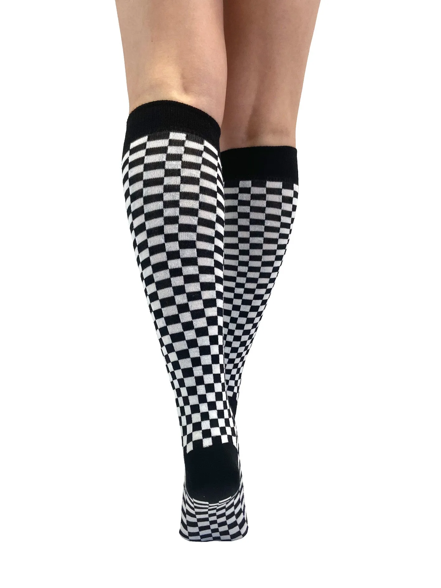 Knee High Socks Black White Checkerboard