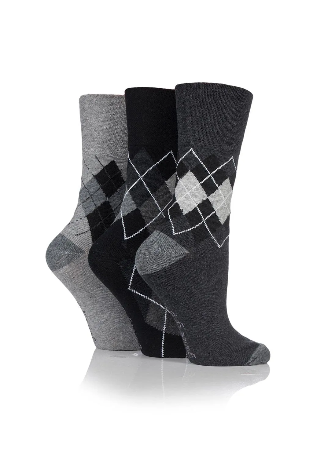 Ladies Monochrome Argyle Socks - 3 Pair Pack