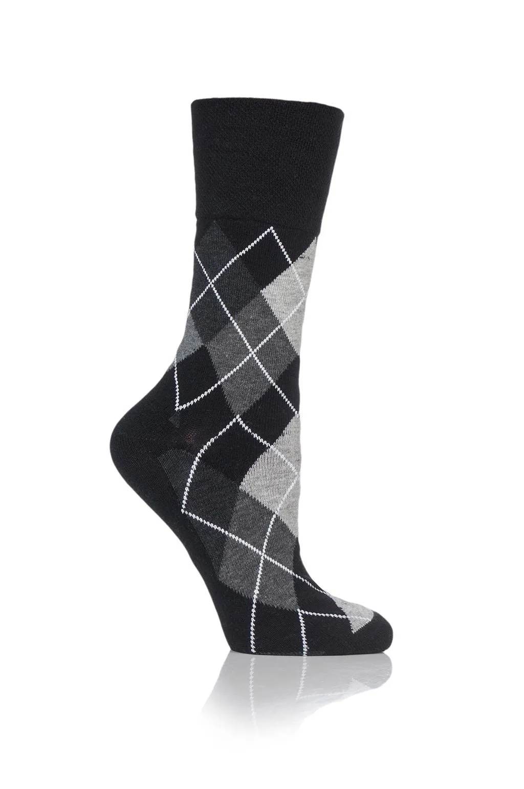 Ladies Monochrome Argyle Socks - 3 Pair Pack