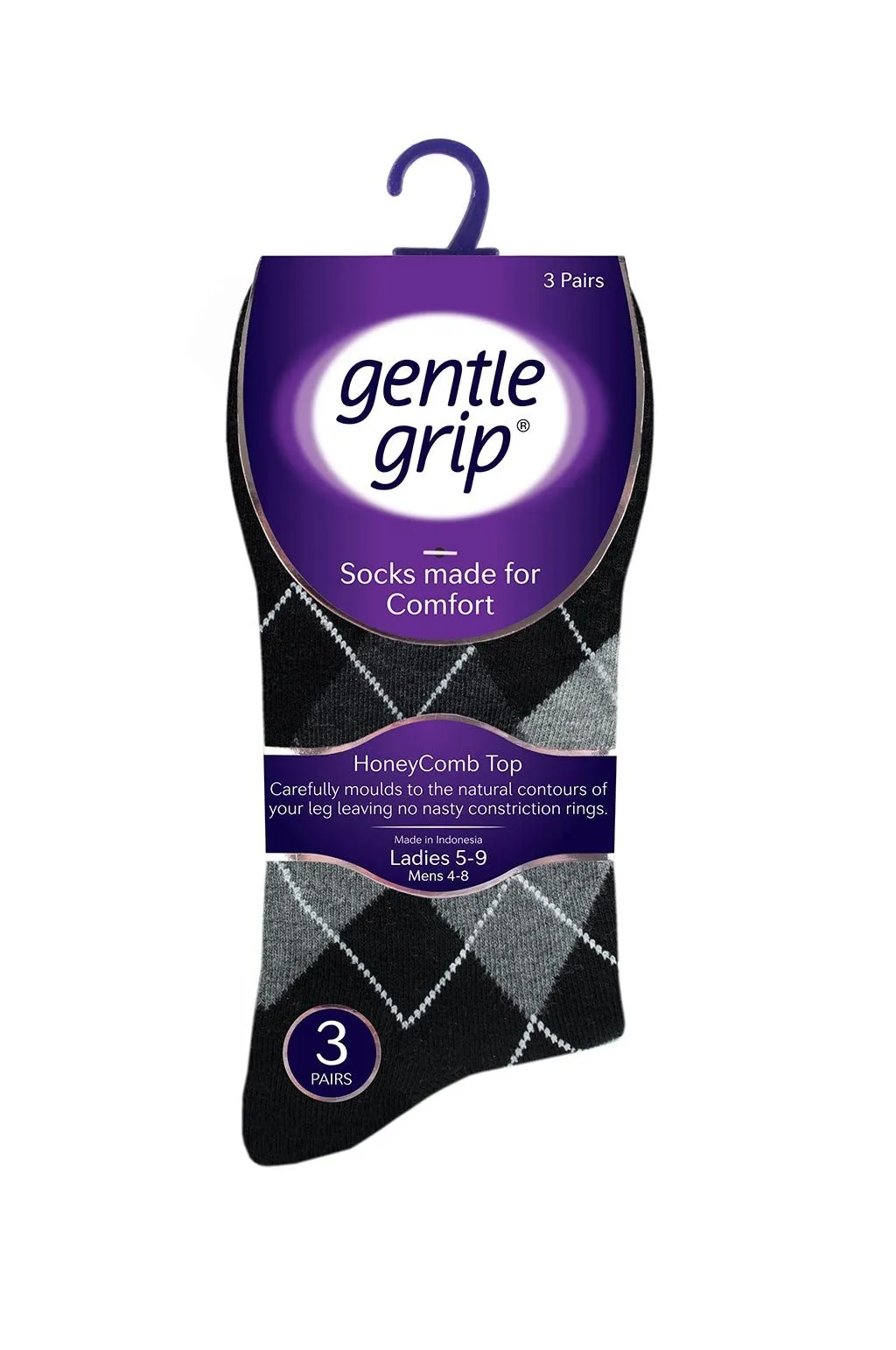 Ladies Monochrome Argyle Socks - 3 Pair Pack